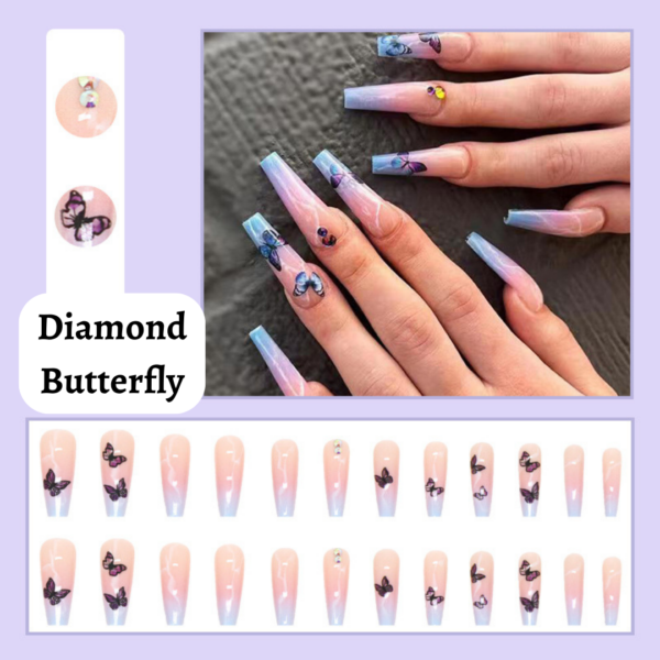 Diamond Butterfly Press On Nails