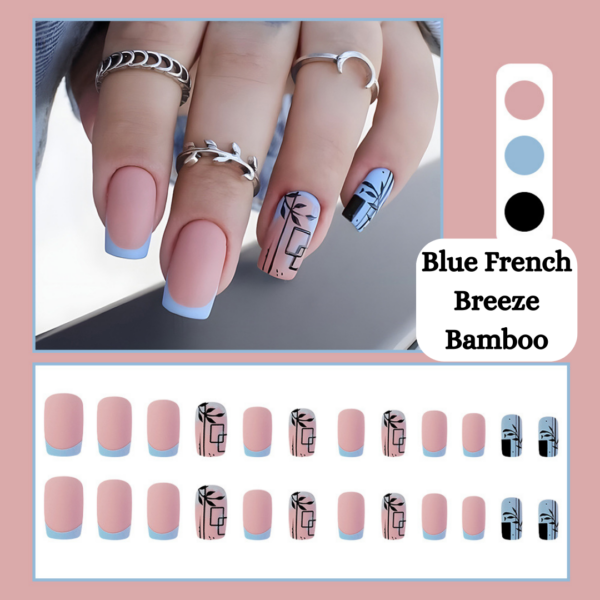 Blue French Breeze Bamboo Press On Nails