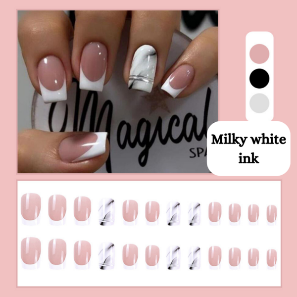 Milky White Ink Press On Nails