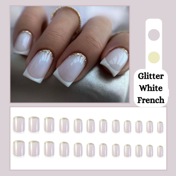 Glitter White French Press On Nails