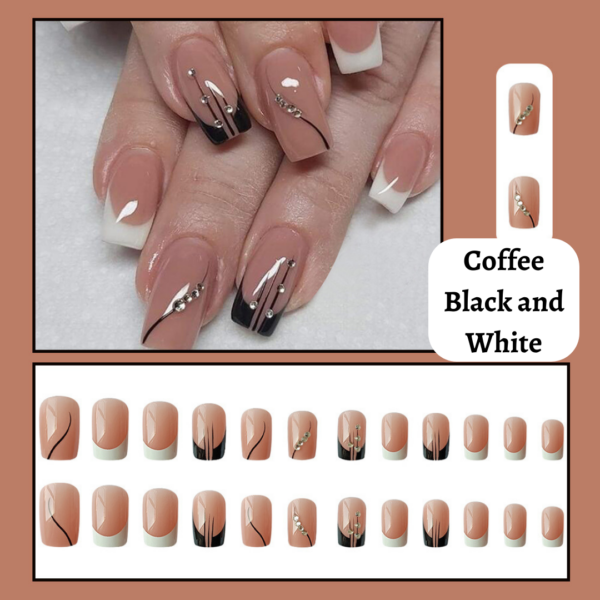 Coffee Black and White Press On Nails