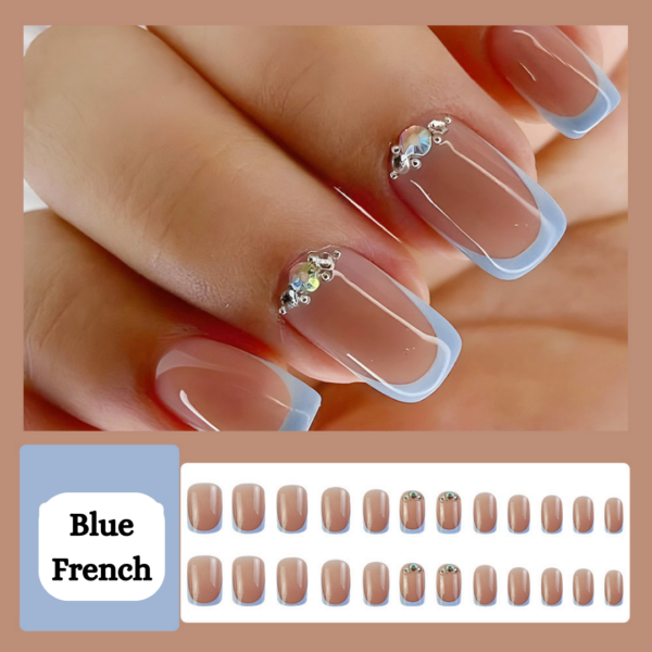 Blue French Press On Nails