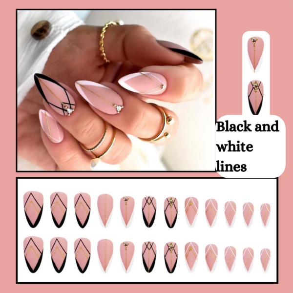 Black and White Lines Press On Nails