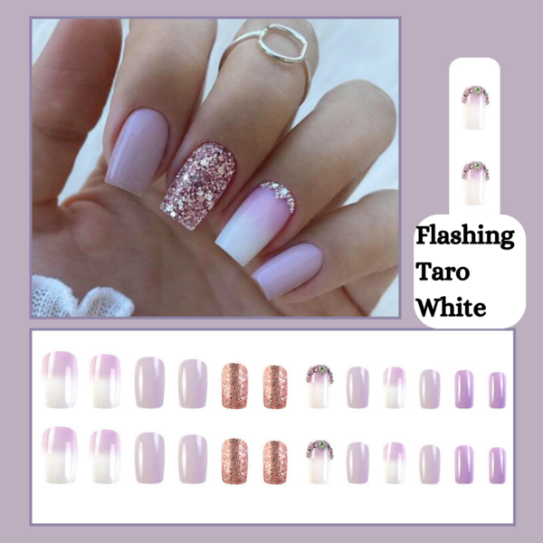 Flashing Taro White Press On Nails