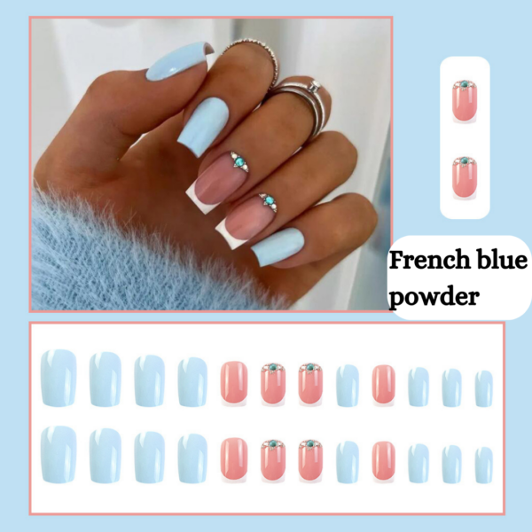 French Blue Powder Press On Nails