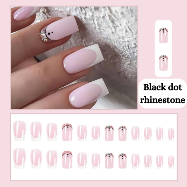 Black Dot Rhinestone Press On Nails