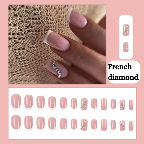 French Diamond Press On Nails