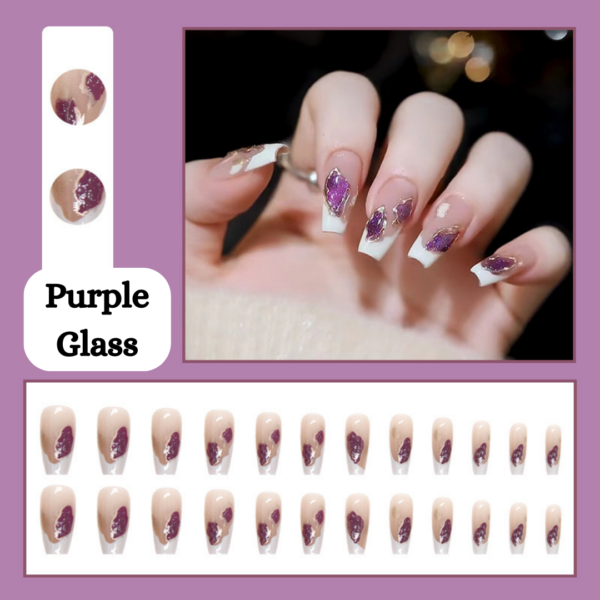 Purple Glass Press On Nails