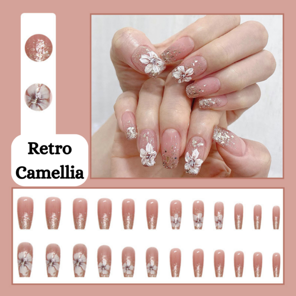 Retro Camellia Press On Nails