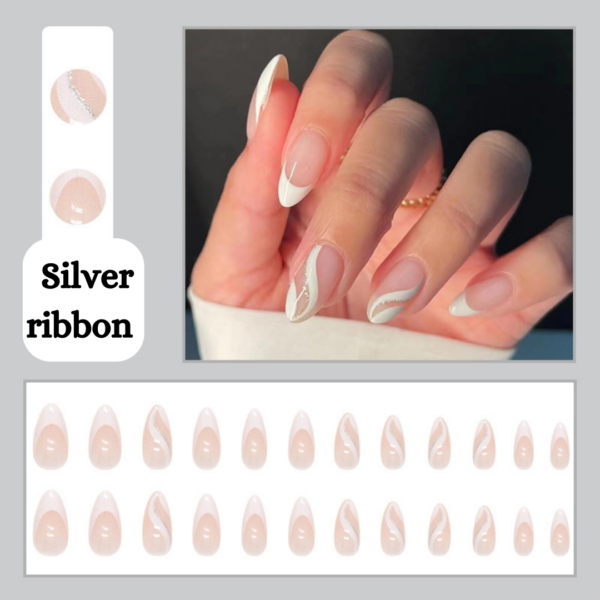 Silver ribbon Press On Nails