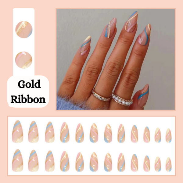 Gold Ribbon Press On Nails