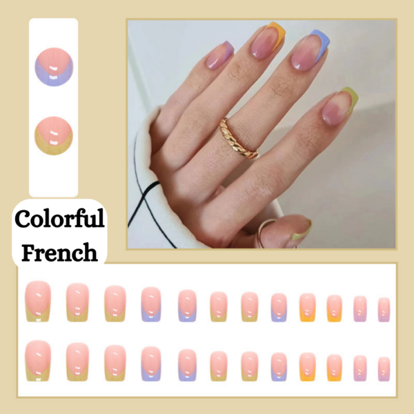 Colorful French Press On Nails