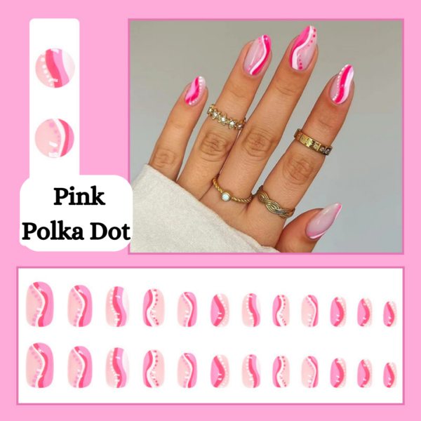 Pink Polka Dot Press On Nails