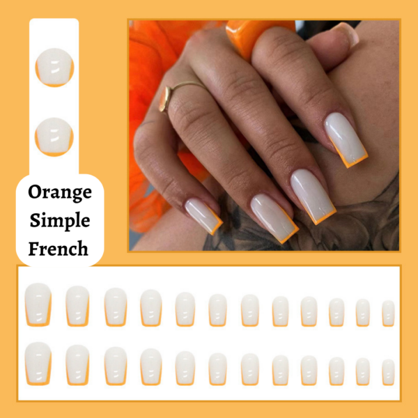 Orange Simple French Press On Nails