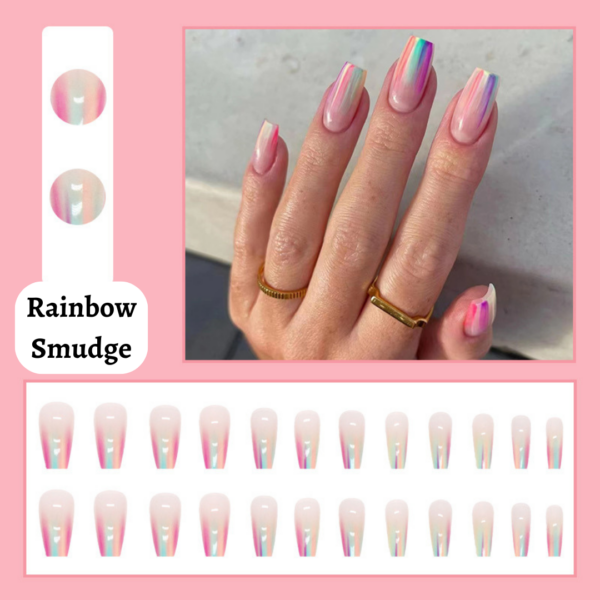 Rainbow Smudge Press On Nails