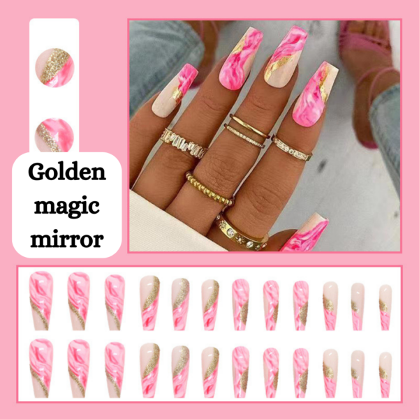 Golden magic mirror powder Press On Nails