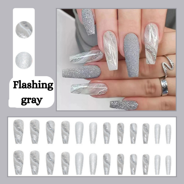 Flashing Gray Press On Nails