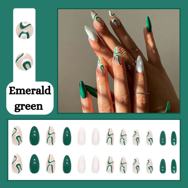 Emerald green corrugated Press On Nails