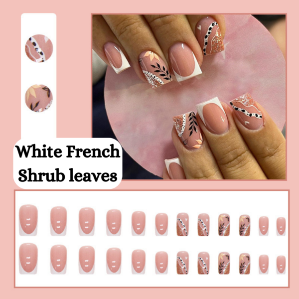 White French Shrub leaves Press On Nails