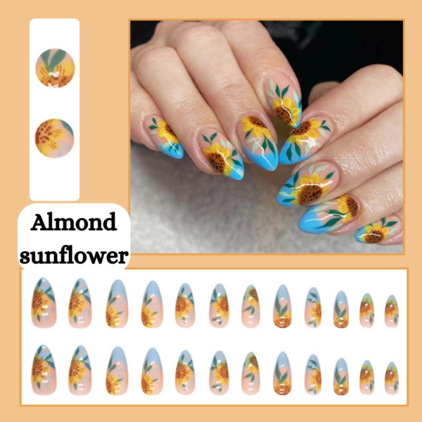 Almond Sun Flower Press On Nails