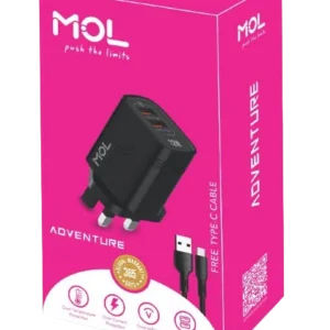 MOL ADVENTURE DUAL USB CHARGER WITH 3A FAST CHARGING CABLE