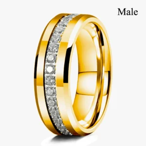 Couple Rings Exquisite Women Rhinestones Zirconia Rings Set Simple Gold Color Men Stainless Steel CZ Stone Rings Wedding Jewelry