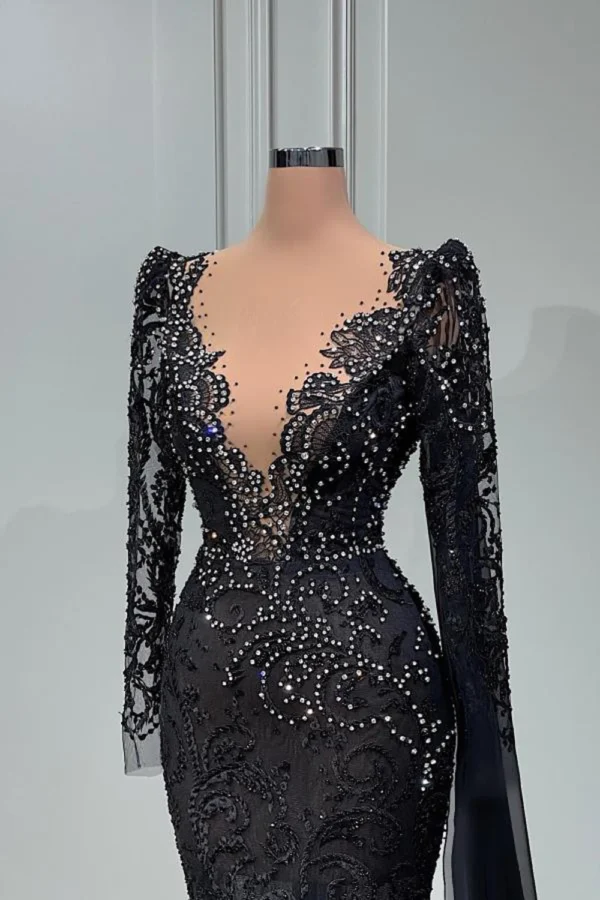 Black Lace Evening Dresses For Women 2024 V Neck Elegant Beading Crystal Vestido De Fiesta Wedding Party Gowns Formal customized