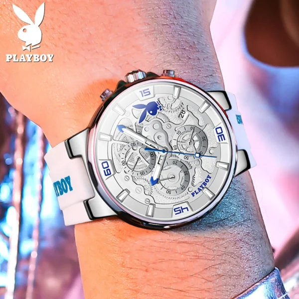 PLAYBOY Original Sports Man Watch Multifunction Fashion Men's Wrist Watches Top Brand Luxury Silicone Strap Quartz Watch for Men