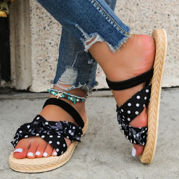 Women's fashion trend, anti slip and wear-resistant lace strap flat heel sandals