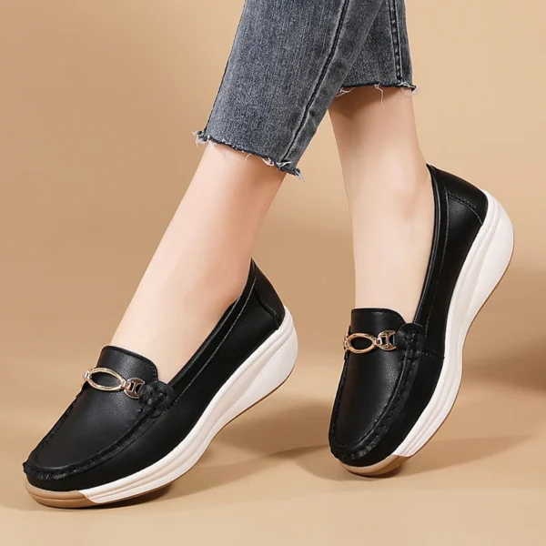 Slip On Women Loafers Women Shoes 2024 New Leather Flat Shoes With Wedge Heels Casual Flats Zapatos Mujeres Moccasins Female