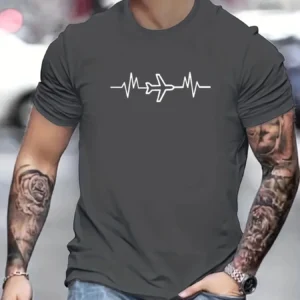 Men's Summer 100% Cotton Fashion Casual Loose Large Creative Aircraft Graphic Printed Slim fit Round Neck Short Sleeve T-shirt