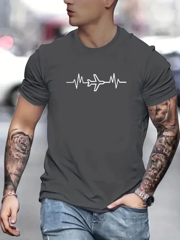 Men's Summer 100% Cotton Fashion Casual Loose Large Creative Aircraft Graphic Printed Slim fit Round Neck Short Sleeve T-shirt