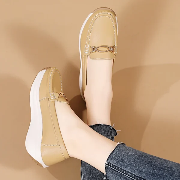 Slip On Women Loafers Women Shoes 2024 New Leather Flat Shoes With Wedge Heels Casual Flats Zapatos Mujeres Moccasins Female