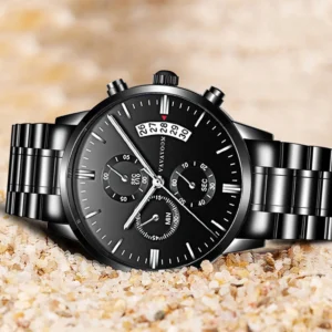 Stainless Steel Men Quartz Watch Classic Silver Black Color 43mm Casual Business Style Calendar Decoration Small Dial Mens Watch