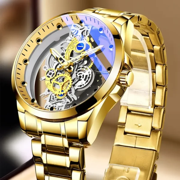 Luxury Mens Watches Fashion Tourbillon Hollow Steel Quartz Wristwatch Waterproof Business Gold Sliver Men's Clock Reloj Hombre