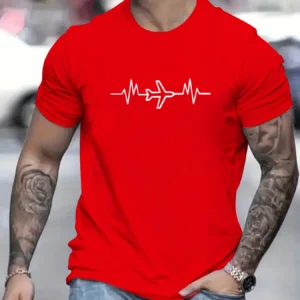 Men's Summer 100% Cotton Fashion Casual Loose Large Creative Aircraft Graphic Printed Slim fit Round Neck Short Sleeve T-shirt