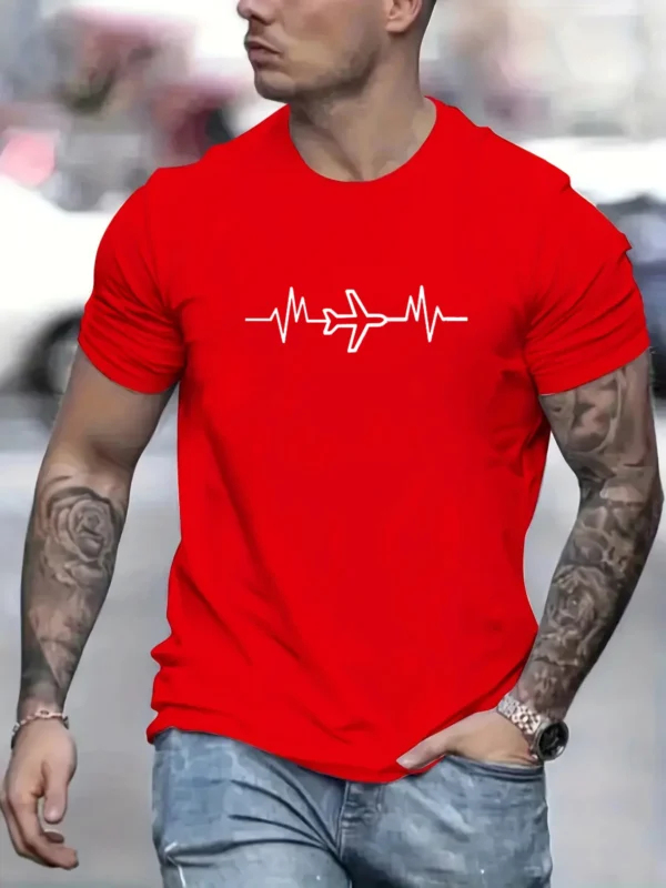 Men's Summer 100% Cotton Fashion Casual Loose Large Creative Aircraft Graphic Printed Slim fit Round Neck Short Sleeve T-shirt