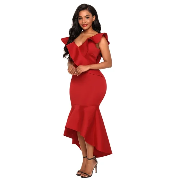 AliExpress popular sexy v-neck ruffle bandage dress, prom dress