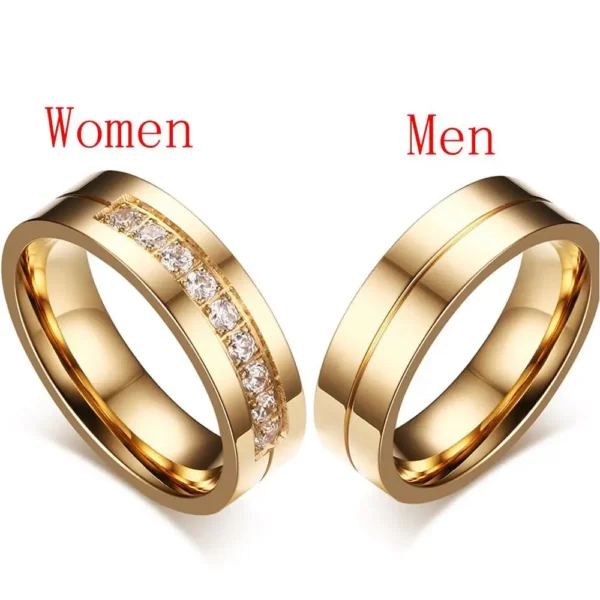 Women Men Wedding Band Rings For Love 18K Gold Plated AAA CZ Cubic Zirconia Stainless Steel Couples Ring