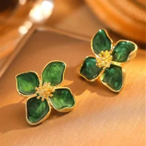 Hibiscus Dropped Glaze Flower Stud Earrings for Women Girl French Ins Vintage 2023 Fashion Korean Wedding Romantic Jewelry Gifts