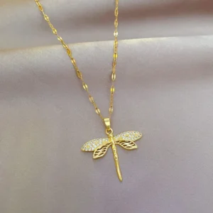 DIEYURO 316L Stainless Steel Personality Dragonfly Pendant Necklace For Women Fashion Girls Clavicle Chain Party Jewelry Gifts