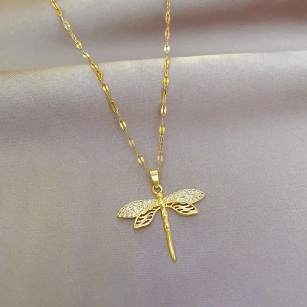 DIEYURO 316L Stainless Steel Personality Dragonfly Pendant Necklace For Women Fashion Girls Clavicle Chain Party Jewelry Gifts