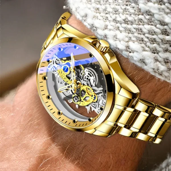 Luxury Mens Watches Fashion Tourbillon Hollow Steel Quartz Wristwatch Waterproof Business Gold Sliver Men's Clock Reloj Hombre