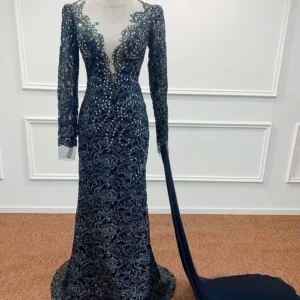 Black Lace Evening Dresses For Women 2024 V Neck Elegant Beading Crystal Vestido De Fiesta Wedding Party Gowns Formal customized