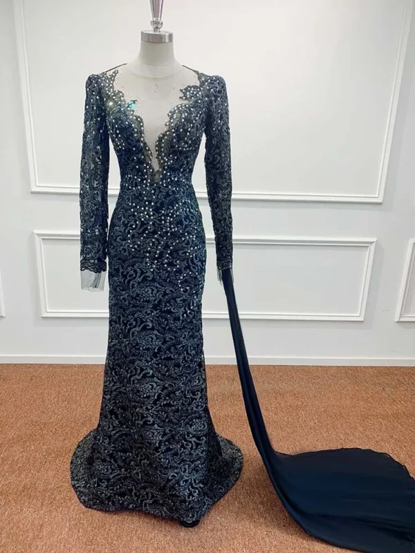 Black Lace Evening Dresses For Women 2024 V Neck Elegant Beading Crystal Vestido De Fiesta Wedding Party Gowns Formal customized