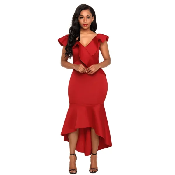 AliExpress popular sexy v-neck ruffle bandage dress, prom dress