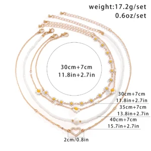 4Pcs Vintage Sunflower Flower Clavicle Chain Necklace for Women Kpop Rhinestone Love Heart Pendant Choker Aesthetic Y2K Jewelry