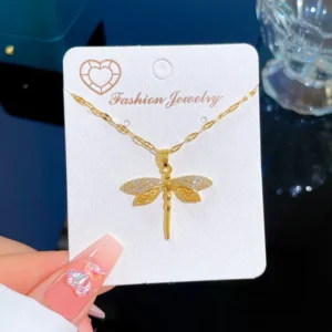 DIEYURO 316L Stainless Steel Personality Dragonfly Pendant Necklace For Women Fashion Girls Clavicle Chain Party Jewelry Gifts