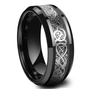 Charm Couple Rings For Men Stainless Steel Celtic Dragon Ring Heart Black Zircon Women Wedding Rings Set Valentine's Day Jewelry