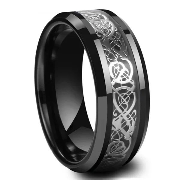 Charm Couple Rings For Men Stainless Steel Celtic Dragon Ring Heart Black Zircon Women Wedding Rings Set Valentine's Day Jewelry